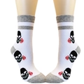 Weiße Baumwollsocken mit gotischem Totenkopf-Rosen-Muster und grauen Details am Bund - Einheitsgröße / Weiß