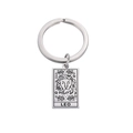 Silver Leo zodiac stainless steel keychain with tarot style rectangular metal pendant - Silver-Leo (12星座钥匙扣钢色-12)