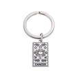 Silver stainless steel Cancer zodiac keychain featuring an engraved rectangular pendant - Silver-Cancer (12星座钥匙扣钢色-7)
