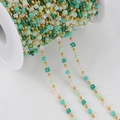 Bohemian style square green crystal beads and gold metal chain roll for DIY jewelry - Green Gold (Square Beads)