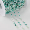 Handmade Bohemian copper chain with light green and white crystal square beads for DIY jewelry - Green Silver (Square Beads)