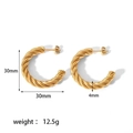 Twisted C-shaped 18K gold-plated stainless steel hoop earrings with 30mm diameter - Gold Thick Twisted Rope C Earrings (TE6247-G)