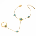 Gold finger bracelet with turquoise beads and Roman numeral engraving details - Turquoise Style