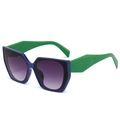 Lunettes de soleil œil-de-chat surdimensionnées avec monture bleu-vert et verres dégradés - Monture Bleue Branches Vertes Verres Gris Fumé