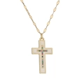 Collana classica a croce dorata con smalto bianco e zirconi colorati su sfondo bianco - Croce in smalto bianco / Bianco