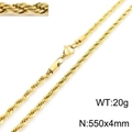 Collar de cadena de cuerda de acero dorado, tamaño 550x4mm con peso de 20g y cierre de langosta - 4mm / 50cm / Dorado