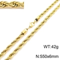 18K gold plated titanium steel rope chain necklace 550mm long and 6mm wide with lobster clasp - 6mm-55cm(KN228872-Z)