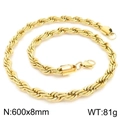 Gold plated stainless steel rope chain necklace 600x8mm with lobster clasp closure - 8mm x 60cm
