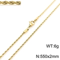 Gold stainless steel twisted rope chain necklace, size 550x2mm, weight 6g for men and women - 2mm Width 55cm Length (KN228808-Z)