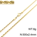 Gold stainless steel twisted rope chain necklace for men and women, 500x2.4mm size - 2.4mm / 50cm / Gold