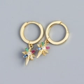 Gold starburst hoop earrings with green, blue, and red gems in s925 silver finish - 925 Silver / Gold