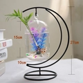 Detail of moon-shaped black iron stand with hanging glass vase showing 27cm height - Moon Black Stand/Capsule Bowl (Size L)/With Decor