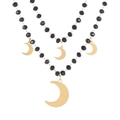 Collana a doppio strato in oro con perle di cristallo nero e ciondoli a forma di luna - Stile Luna a Doppio Strato (KN236494-MW)