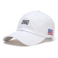 White baseball cap with USA lettering and American flag embroidery for outdoor sports - One Size / White