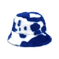 Detail shot of the plush texture on this blue and white cow print bucket hat - M / Sapphire Blue