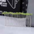 Handmade silver hair comb with green crystal stones for elegant wedding hair styling - Peridot + 20-Tooth Silver Comb