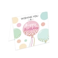 Pink and mint green birthday card with gold glitter balloon design and envelope - Birthday Balloon