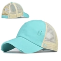 Turquoise gewassen paardenstaart baseballpet met elastiek en beige mesh achterkant - Muntgroen