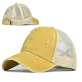 Vintage geel gewassen katoenen honkbalpet met beige mesh en elastiek voor een paardenstaart - Helder Geel