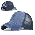 Casquette de baseball bleue délavée pour queue de cheval avec bandes élastiques croisées - Bleu marine