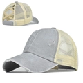 Casquette queue de cheval en denim délavé gris avec filet beige et dos croisé usé - Gris