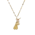 Collier pendentif colibri doré avec cristaux blancs et pierre précieuse rouge - Colibri-Zircon Blanc-Œil Rouge