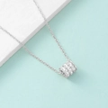 Minimalist silver titanium steel necklace featuring a sparkling full diamond cylinder pendant - Silver/Steel (MP405)
