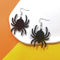 Dettaglio degli orecchini a ragno in acrilico nero con ganci argentati stile Halloween - Ragno