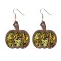 Pendientes de calabaza de Halloween con marco de madera y purpurina dorada - Verde