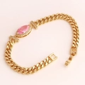 Bracelet gourmette doré avec pierre marquise rose et contour en zircons - Or 18K / Rose