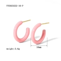 Detail view of pink enamel C-shaped earrings showing 16mm diameter and 3.6g weight - Pink (YYE023222-16-P)