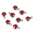 Detail of red birthstone crystal charms in silver metal setting for DIY jewelry making - Red Silver Base