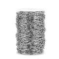 Primer plano de cadena de eslabones ovalados de acero de 7mm en carrete blanco - Alambre 1.6mm/Ancho 7mm/Largo 17mm / Plata