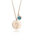 Rose gold birthday necklace with engraved daffodil pendant and blue crystal stone - March Daffodil