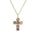 Collana con ciondolo a croce con zirconi colorati e pietra centrale rossa dorata - Croce Classica - Multicolore / Oro con zirconia multicolore