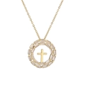Collana dorata con pendente circolare in pavé di zirconi e croce centrale d'oro - Croce Circolare - Bianco / Oro con zirconia bianca