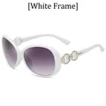 Damen Oversize Sonnenbrille mit weißem Rahmen, lila Verlaufsgläsern und goldenen Details - Weiß