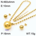 Set di gioielli in acciaio inossidabile dorato con collana a sfera cava e orecchini a lobo - Set Oro Piccolo (KS199361-Z) / Collana 460x4mm/Pendente 18mm/Orecchini 10mm