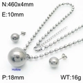 Set gioielli minimalista con collana e orecchini a sfera cava in acciaio argento - Set Piccolo Colore Acciaio (KS199362-Z) / Collana 460x4mm/Pendente 18mm/Orecchini 10mm