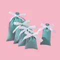 Tiffany blue velvet drawstring jewelry gift bags with white ribbon bows in five sizes - 7*9cm / Light Green