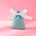 Mint blue velvet drawstring gift bag with a white ribbon bow for jewelry packaging - 7*9cm / Light Green Ribbon