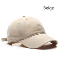 Minimalist beige washed cotton baseball cap featuring adjustable strap and six-panel design - Adjustable / Beige
