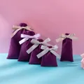 Purple velvet drawstring gift bags in multiple sizes with elegant satin ribbon bows - Purple; 7*9cm