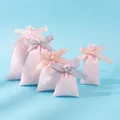 Pink velvet drawstring jewelry bags with assorted colored satin ribbons for gift packaging - Light Pink; 10*12