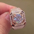 Luxurious rose gold square iced out ring with micro-pave diamonds for a hip-hop style - US 8 / Rose Gold