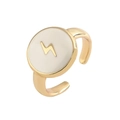 Massiver vergoldeter Hip-Hop-Ring mit weißer Emaille und goldenem Blitz-Symbol - Einstellbar Offen / Blitz Weiß