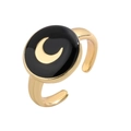 Verstellbarer vergoldeter Ring mit schwarzer Emaille und Mondsichel im Hip-Hop-Stil - Einstellbar Offen / Mond Schwarz