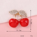 Dettaglio accessorio fai-da-te ciliegia rossa con foglie di strass e misure 31x34mm - D150 Ciliegia Smaltata