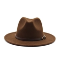Cappello fedora classico in lana marrone scuro con cinturino in pelle e fibbia dorata - M (56-58cm) / caffè