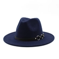 Classic dark blue wool fedora hat with black leather belt and silver metal ring accents - M (56-58cm) / Top Hat / Navy Blue